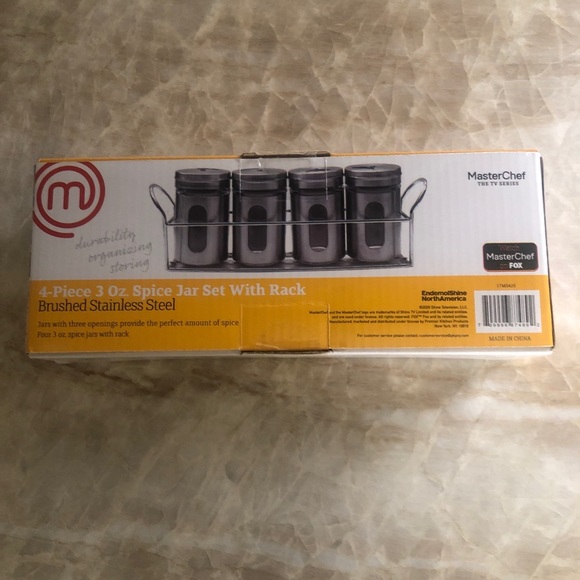 Master Chef TV Series Stainless Steel 3OZ. Spice Jar Set Of 4 With Rack NEW! - Picture 3 of 4